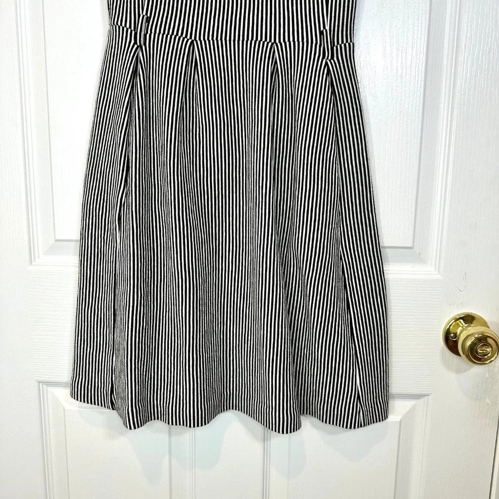 Fit & Flare Black & White Striped Tank Dress with Pockets 4